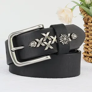 Retro Men Black Leather Belt Pin Buckle Vintage Casual Jeans Belt Cool Punk Style