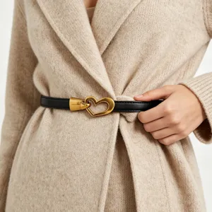 Women's Genuine Leather Belt Retro Heart Metal Buckle Casual Versatile Thin Waistband For Dresses Shirts Coats Fashion Accessories