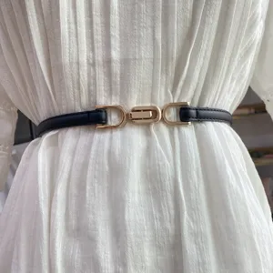 Damen Echtes Rindsleder Dünner Taillengürtel Minimalistisch Metall Schnalle Schlanke Kleid Hemd Bund Mode Accessoires