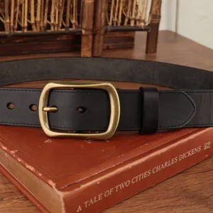 Heren vintage echt lederen riem met antieke messing gesp casual retro broekriem
