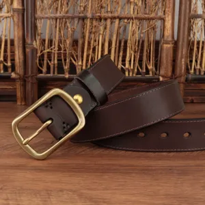 Retro echt lederen riem voor heren met vintage metalen gesp, casual broekaccessoire.