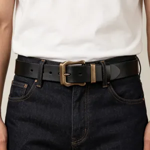 Cinturón de cuero genuino para hombre con hebilla clásica estilo vintage casual.
