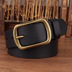 Heren Vintage Echt Leren Riem Rundleer Casual Riem Met Antiek Messing Metalen Doornsluiting Voor Jeans Broek