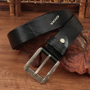 Men genuine leather belt casual retro cowhide metal buckle fashion vintage waist strap
