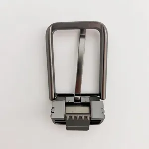Mens business belt buckle replacement gunmetal zinc alloy 3.3cm close up detail view