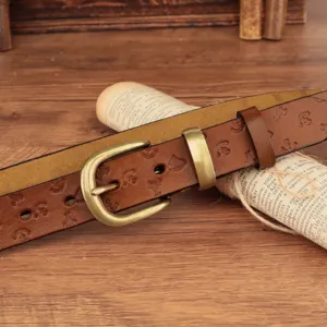 Cinturon de cuero genuino vintage para mujer, elegante correa retro con hebilla