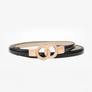 Women Minimalist Patent Leather Thin Belt Stylish Versatile Dress Waist Alloy Double Ring Buckle Fashion Accessories