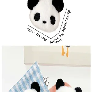 Cute panda head plush accessory detail showing dimensions 7x6x3cm and soft fluffy texture