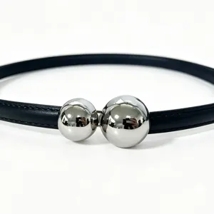 Minimalist Alloy Asymmetric Double Ball Belt Buckle Silver Clasp Adjustable Dress Decoration Accessory For Women Girls