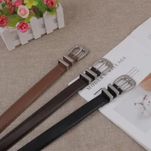 Women casual leather belt minimalist versatile metal buckle stylish strap for jeans