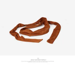 Women Japanese retro brown suede waist belt dress tie decorative waist sash accessory