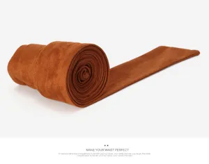 Brown fabric waist belt detail, vintage suede cincture rolled display, dress decor.