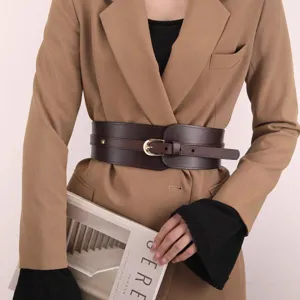 Women Vintage Genuine Leather Wide Cinch Belt Fashion Corset Dress Coat Sweater Decorative Waistband