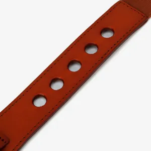 Brown leather wide waist belt with circular holes and elastic band for women dress.