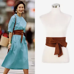 Women's Retro Japanese Style Woven Fabric Wide Waist Belt Corset Lace-Up Tie Obi Belt Dress Decorative Waistband Fashion Accessories