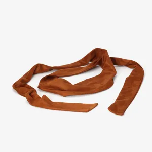 Brown suede fabric waist belt for women, versatile wrap tie sash for dresses and skirts.