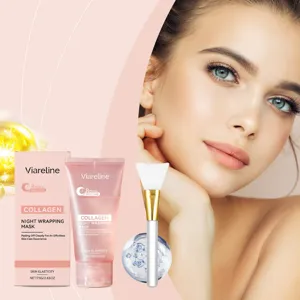 Masque de nuit enveloppant au collagène VIARELINE 75g avec pinceau pour hydrater et raffermir.