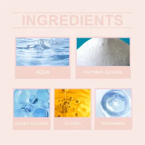 Vue détaillée des principaux ingrédients du masque peel-off avec collagène et niacinamide.