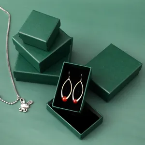 Elegant Dark Green Paper Jewelry Gift Box Case Solid Color Textured Paperboard Ring Earring Necklace Bracelet Packaging Boxes Bags For Gift Present Storage Organizer