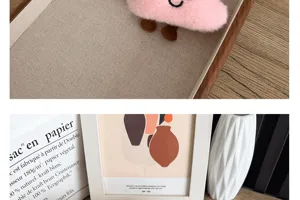 Vue détaillée d'un accessoire broche nuage en peluche rose avec un vase en céramique blanc