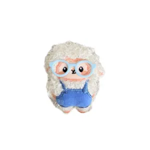 Broche mouton en peluche mignonne avec lunettes bleues et salopette pour accessoires