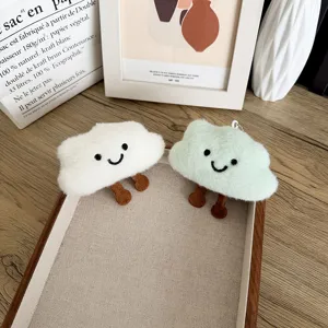 Lot de deux adorables pendentifs en peluche nuage souriant blanc et vert menthe pour sac