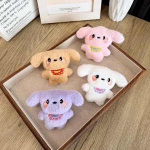Porte-clés Chiot en Peluche Dessin Animé Mignon Pendentif de Sac avec Broderie Douce pour Femmes Filles Cadeau