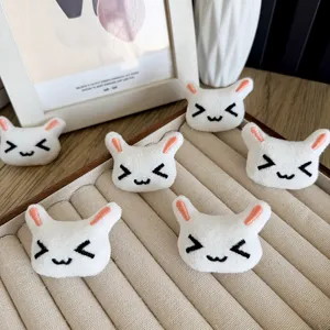 Cute Cartoon White Plush Rabbit Head DIY Accessories For Girls Clothing Bags Socks Shoes Decoration Sweet Handmade Fabric Patch