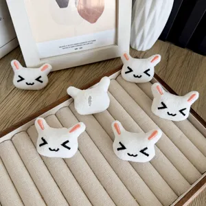Set of cute white plush rabbit head cartoon patches for DIY clothing and bags accessories