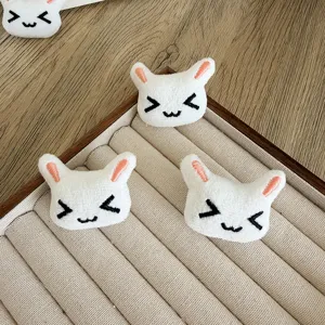Cute white plush rabbit head patches for DIY clothes and bags, sweet handmade accessories