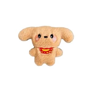 Porte-clés chien en peluche mignon avec bavoir rouge et joues roses pour sac