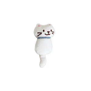 Japanese style cute white plush cat pendant brooch with embroidered facial details