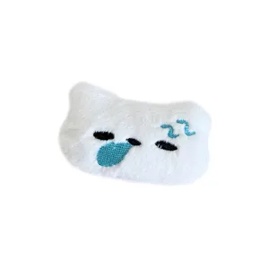 Patch tête de chat endormi en peluche blanche pour vêtements et sacs DIY