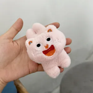 Cute pink plush cat hair clip with funny embroidered facial expression for girls accessory