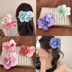 Large Simulated Orchid Flower Hair Clip For Women Artificial Pearl Duckbill Side Clip Elegant Forest Style Hair Accessory