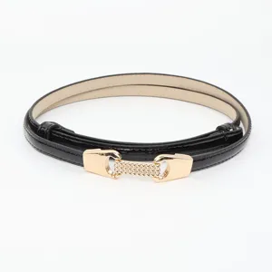 Minimalist PU Leather Skinny Belt Gold Metal Buckle Versatile Dress Shirt Suit Waist Belt Women Fashion Accessories