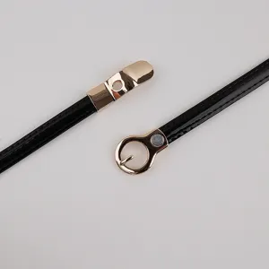 Dames zwart lakleer smalle taille riem, elegante metalen gesp taille accessoire voor jurk.
