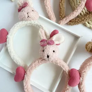 Serre-tête mignon en peluche lapin pour se laver le visage, accessoire cheveux en polaire