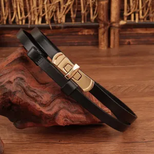 Dames Echt Leer Dunne Riem Minimalistische Veelzijdige Jurk Tailleband met Roterende Metalen Gesp Mode Accessoires
