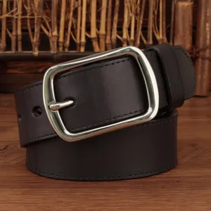 Vintage Genuine Leather Belt Men Women Cowhide Waist Belt with Stainless Steel Pin Buckle Retro Distressed Jeans Belt