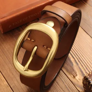 Retro genuine leather women belt with metal pin buckle casual jeans waist belt main view