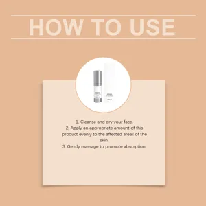 Gentle soothing facial serum detail instruction chart showing usage steps and bottle design.