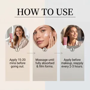 Detail du guide d'utilisation de la creme solaire centella montrant l'application du visage.