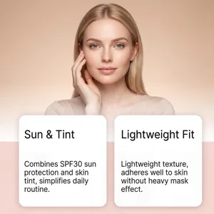 Vue détaillée de la lotion teintée légère SPF30, texture douce et fini très naturel.