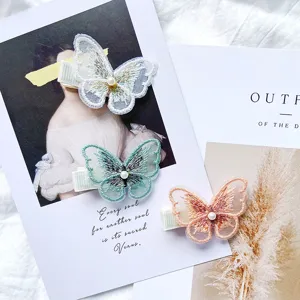 Sweet Lace Embroidery Butterfly Hair Clip For Girls Fairytale Artificial Pearl Side Clip Elegant Korean Style Hair Accessories