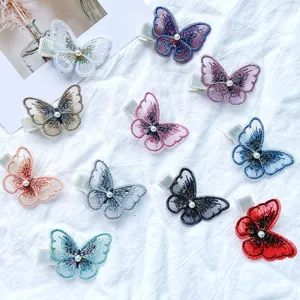 Embroidered butterfly hair clips with pearls in multiple colors for girls