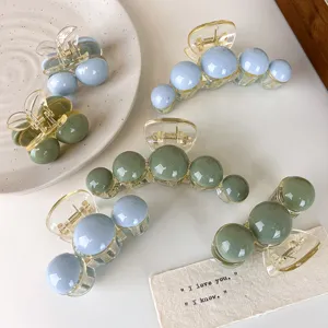 Korean Simple Large Shark Hair Claw Clip Resin Acrylic Hair Jaw Clip Elegant Artificial Pearl Sweet Cherry Bubble Design Hair Accessory For Women