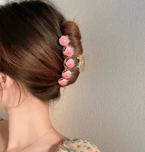 Süße Pfirsich-Haarklammer für Damenfrisuren, durchscheinender Haarschmuck im Blumenstil