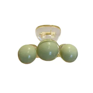 Simple Korean style large green bead hair claw clip with clear acrylic base for women