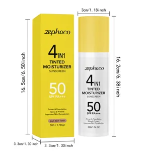 Zephoco crème hydratante teintée 4 en 1 protection solaire, vue détaillée avec dimensions.
